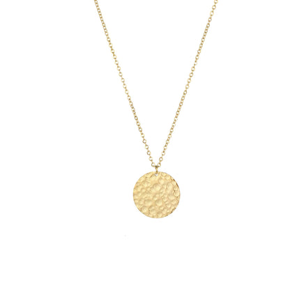 Emanco Women's 316 Stainless Steel 14K Gold-Plated Coin Necklace with Hammer Pattern Pendant