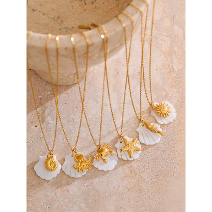JINYOU 5016 Elegant Gold PVD Plated Waterproof Shell and Starfish Pendant Necklace for Summer Ocean Style - Wholesale Availability