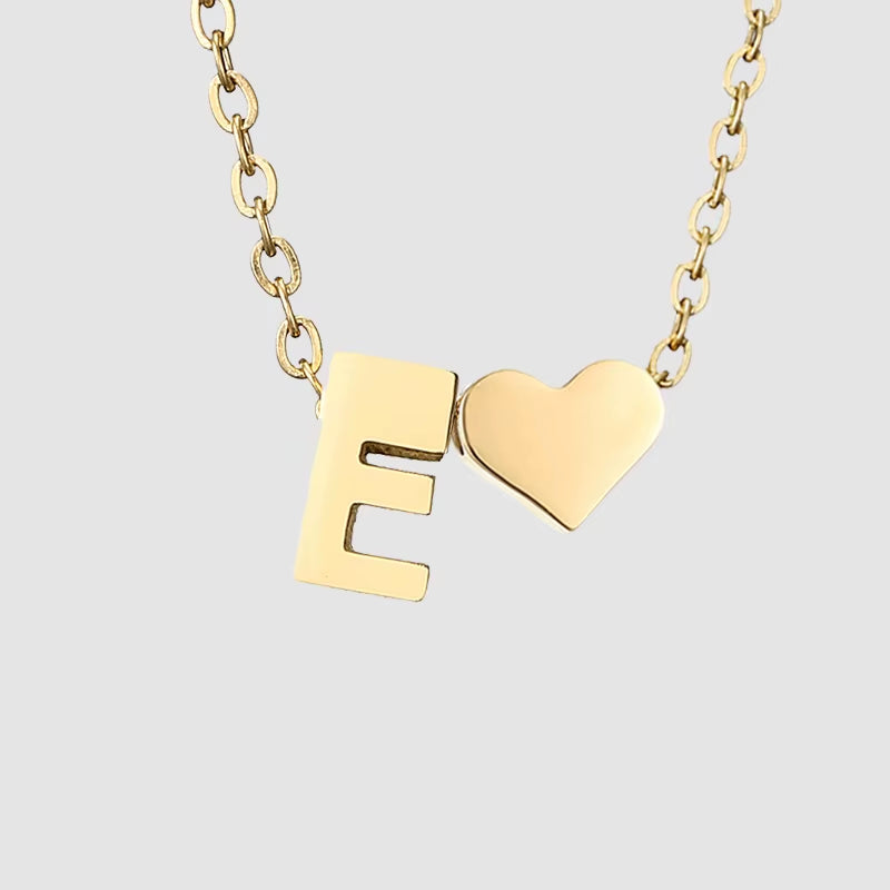 Emanco Personalized Initial Heart Necklace for Women - Gold Stainless Steel A-Z Letter Design