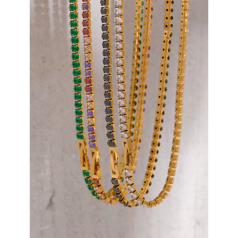 JINYOU 584 Premium Stainless Steel and 18K Gold-Plated Colorful Cubic Zirconia and Moissanite Necklace and Bracelet Jewelry Set