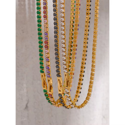 JINYOU 584 Premium Stainless Steel and 18K Gold-Plated Colorful Cubic Zirconia and Moissanite Necklace and Bracelet Jewelry Set