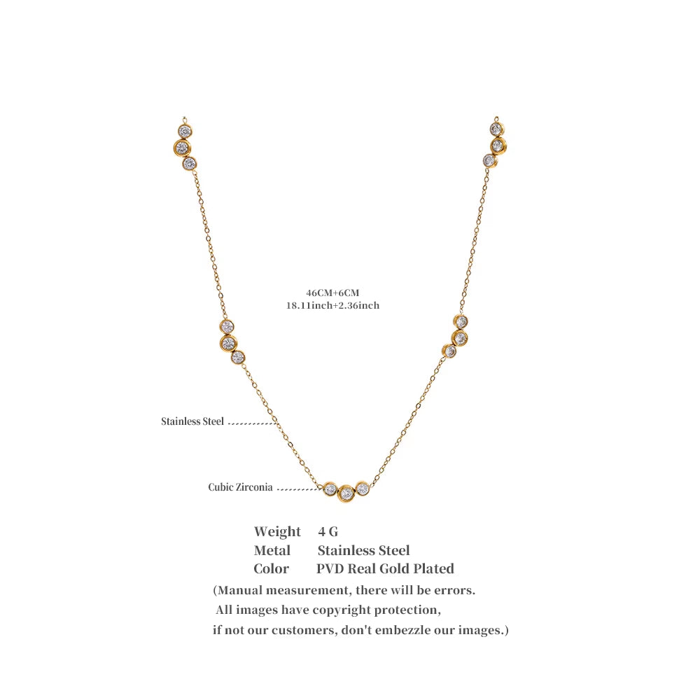 JINYOU 2932 Minimalist Zirconium Chain Necklace - Water-Resistant Stainless Steel Gold-Plated Accessory for Women's Everyday Wear