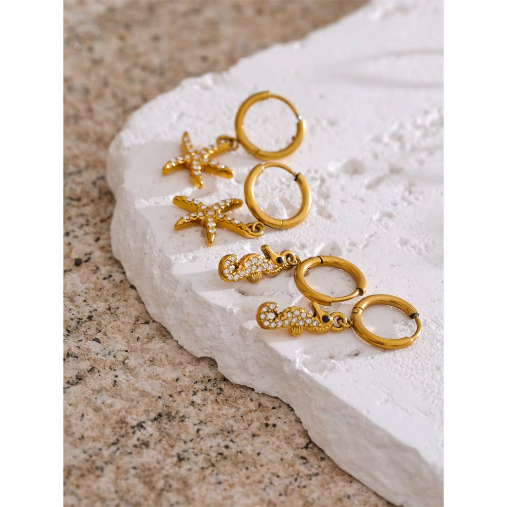 JINYOU YH1347A Custom Hypoallergenic Diamond Starfish and Crab Dangle Hoop Earrings