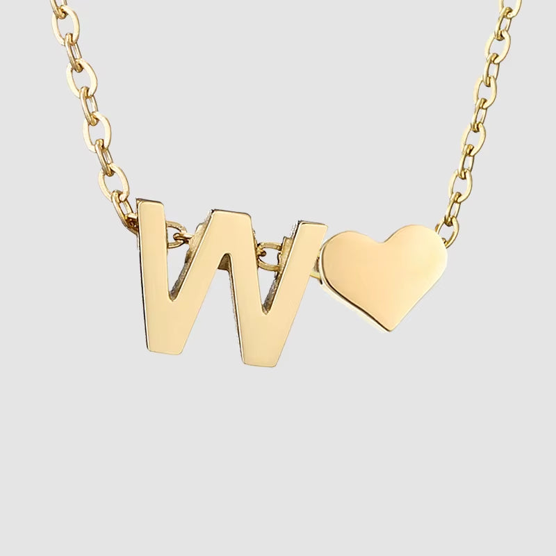 Emanco Personalized Initial Heart Necklace for Women - Gold Stainless Steel A-Z Letter Design