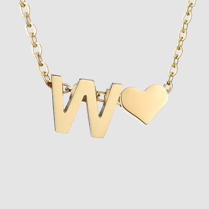 Emanco Personalized Initial Heart Necklace for Women - Gold Stainless Steel A-Z Letter Design