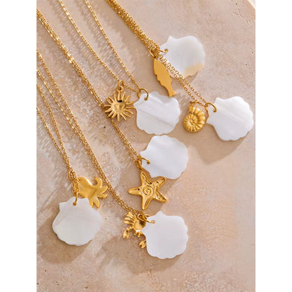 JINYOU 5016 Elegant Gold PVD Plated Waterproof Shell and Starfish Pendant Necklace for Summer Ocean Style - Wholesale Availability