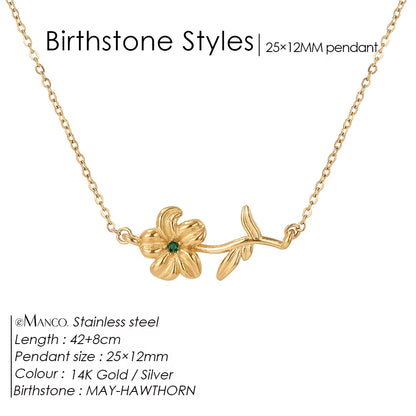 Chic Rhinestone Stainless Steel Birthstone Pendant Necklace with Rose Flower Design for Special Gifts