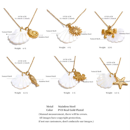 JINYOU 5016 Elegant Gold PVD Plated Waterproof Shell and Starfish Pendant Necklace for Summer Ocean Style - Wholesale Availability