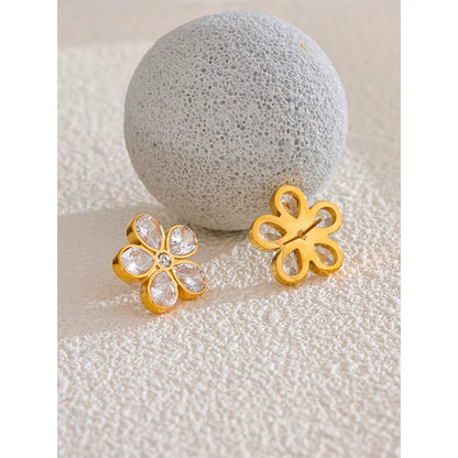 JINYOU 838 AAA Bling Cubic Zirconia Flower Golden Stud Earrings for Women 316L Stainless Steel Fashion Shiny Jewelry Waterproof