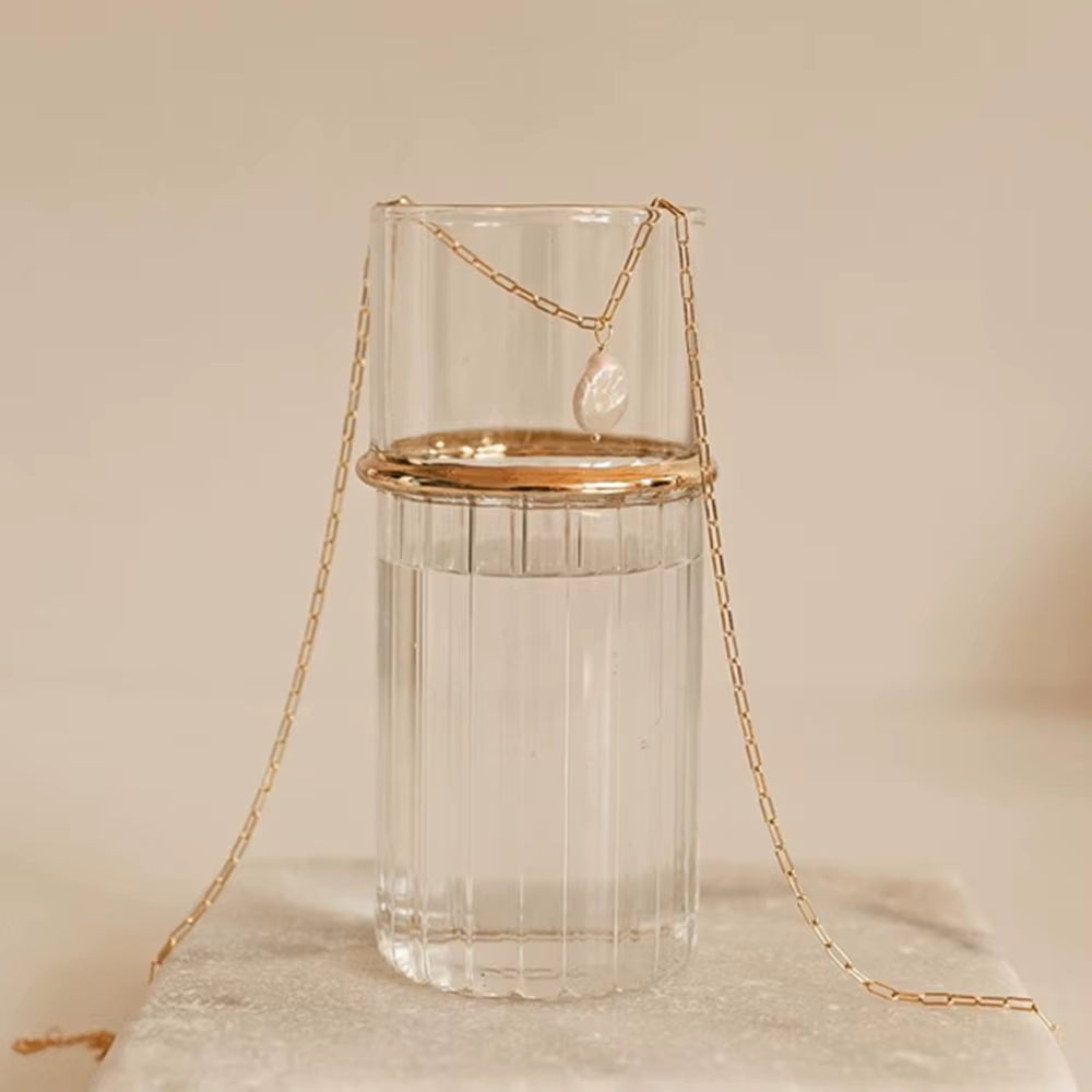 Imitation Pearl Pendant Paperclip Link Necklace - Customizable Stainless Steel Gold Plated Jewelry