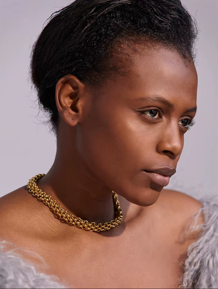 JINYOU 606 Waterproof 18K Gold Plated Stainless Steel Cuban Chain Necklace and Bracelet Set - Statement Fashion Jewelry