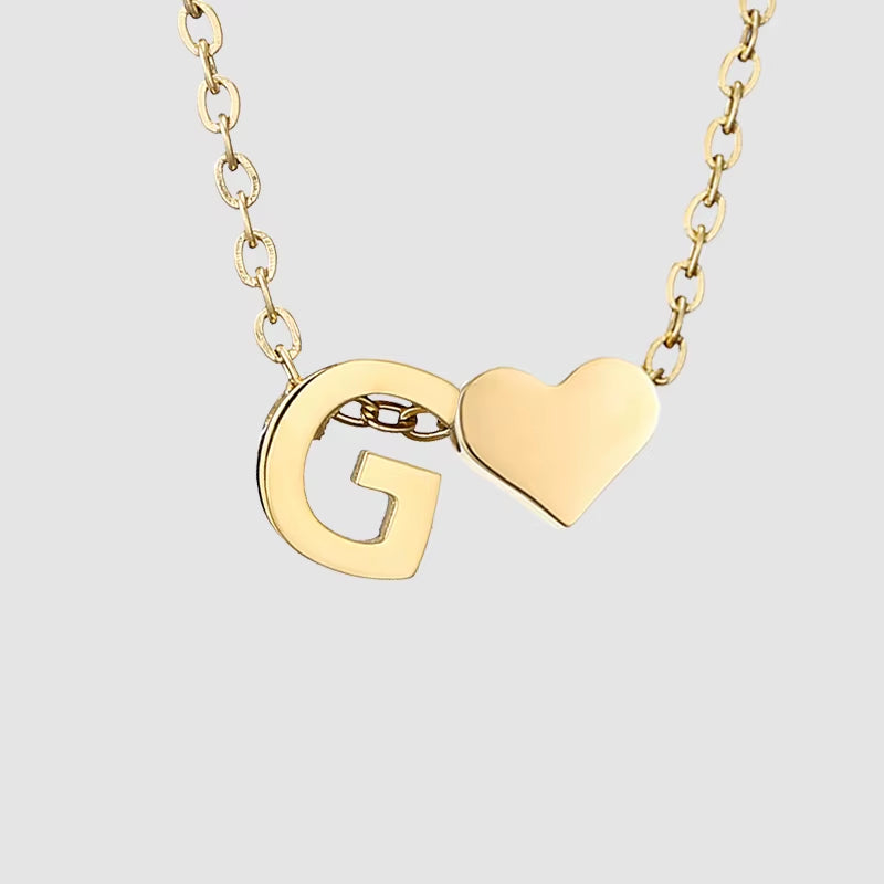 Emanco Personalized Initial Heart Necklace for Women - Gold Stainless Steel A-Z Letter Design