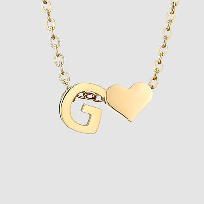 Emanco Personalized Initial Heart Necklace for Women - Gold Stainless Steel A-Z Letter Design