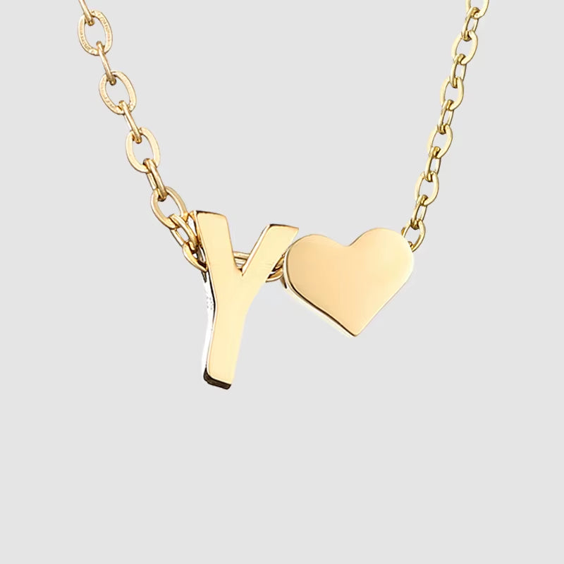 Emanco Personalized Initial Heart Necklace for Women - Gold Stainless Steel A-Z Letter Design