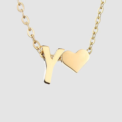Emanco Personalized Initial Heart Necklace for Women - Gold Stainless Steel A-Z Letter Design