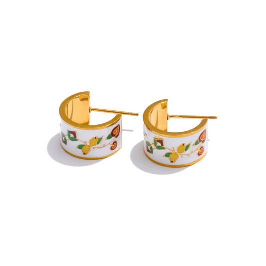 JINYOU 4910 New Arrival Enamel Flower Stud Earrings Elegant PVD Stainless Steel Stud Earrings for Women Daily Jewelry Gift