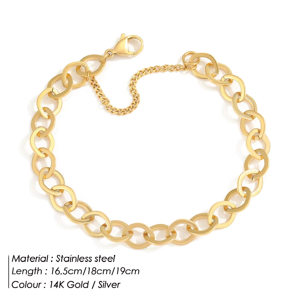 Wholesale Geometric O-Shaped Link Chain Bracelet - Gold Plated Silver Fashion Jewelry for Women