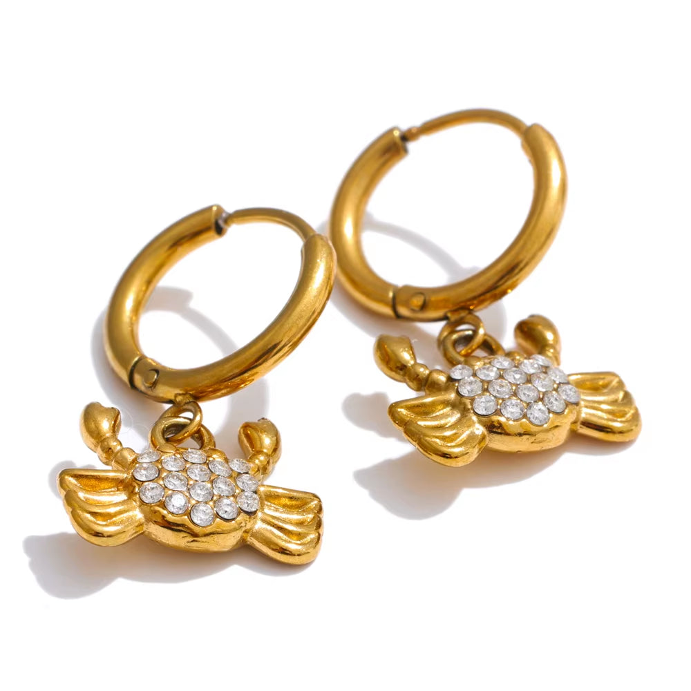 JINYOU YH1347A Custom Hypoallergenic Diamond Starfish and Crab Dangle Hoop Earrings