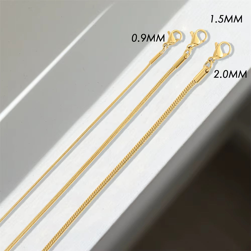 Dainty Women's Stainless Steel Chain Necklace - Available in 1mm, 1.5mm, and 2mm Round Snake Design