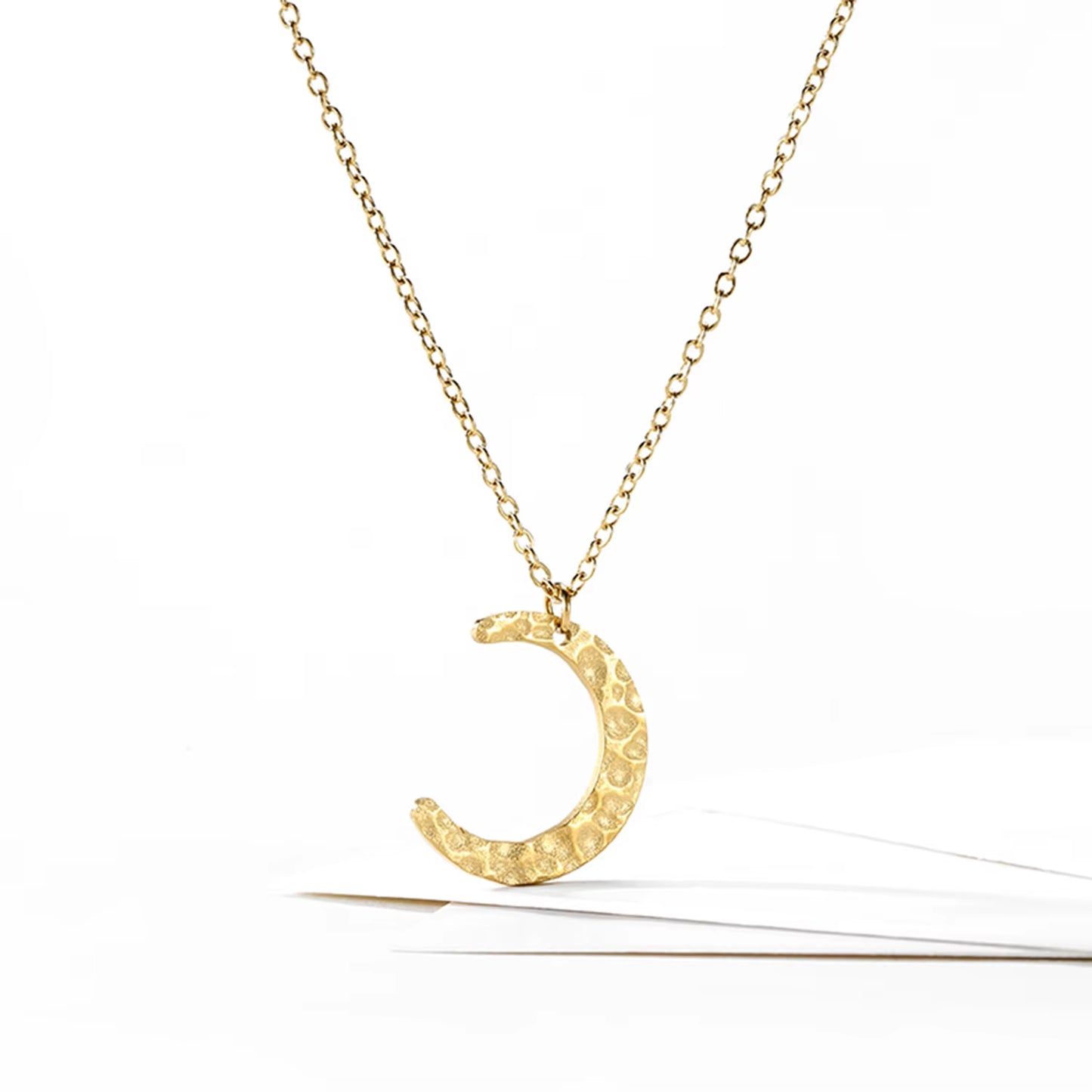 Emanco Gold Plated Stainless Steel Minimalist Half Moon Pendant Necklace for Women