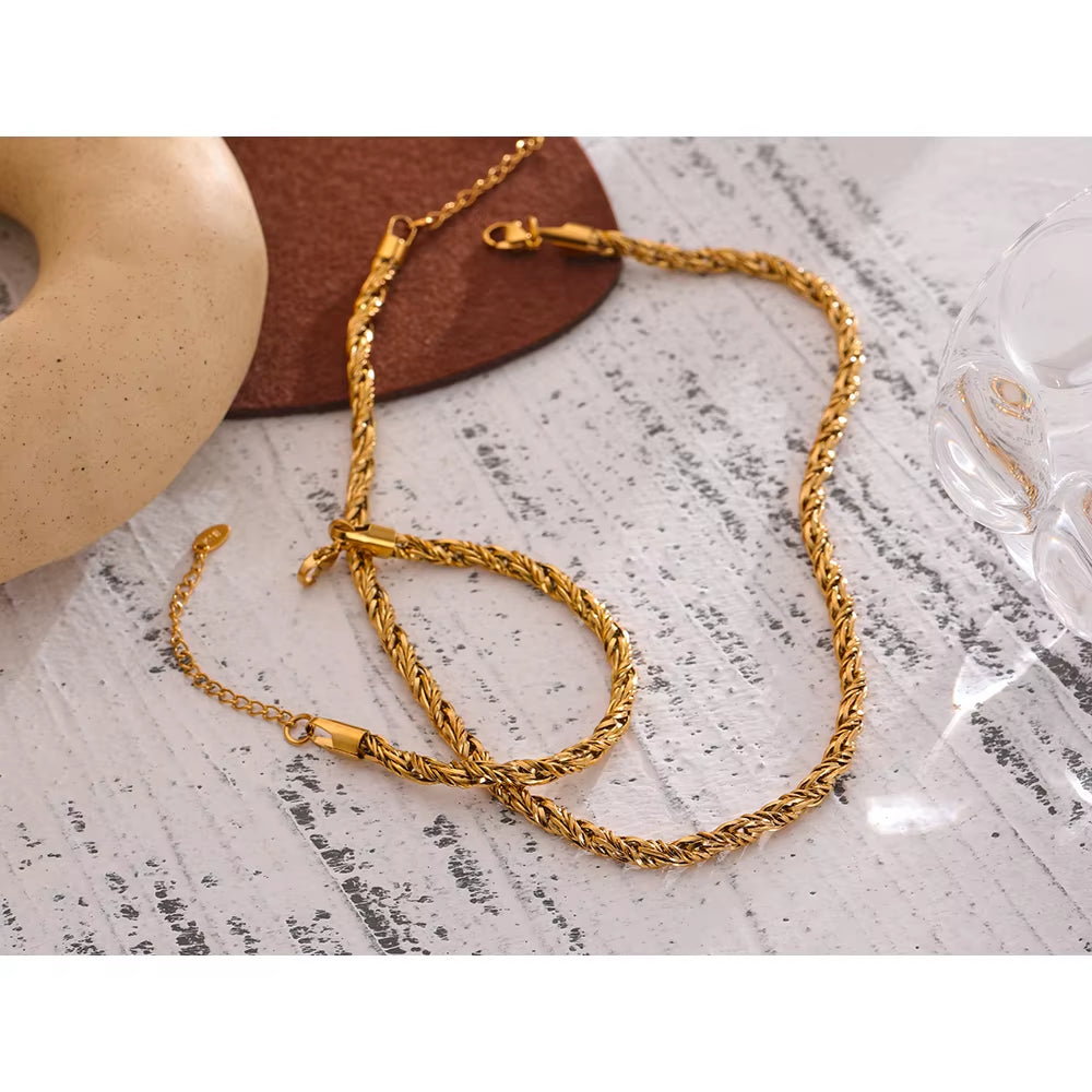 JINYOU 353 Stainless Steel Waterproof Jewelry Set - 18K Gold Plated Thick Chain Necklace and Bracelet