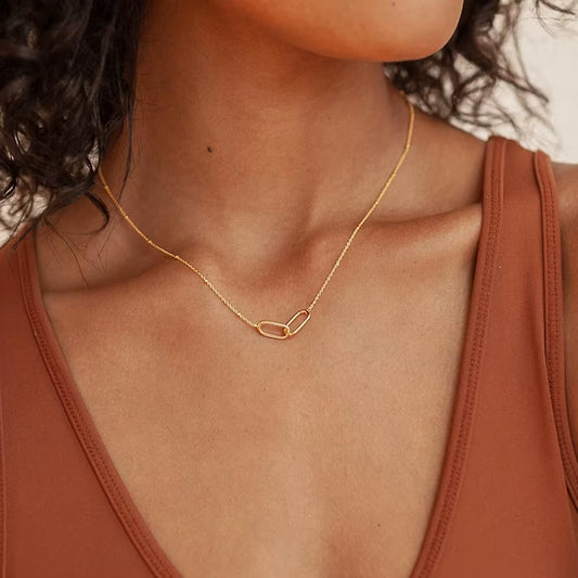 Emanco Women's Elegant Stainless Steel Infinity Link Necklace with Geometric Double Paperclip Pendant