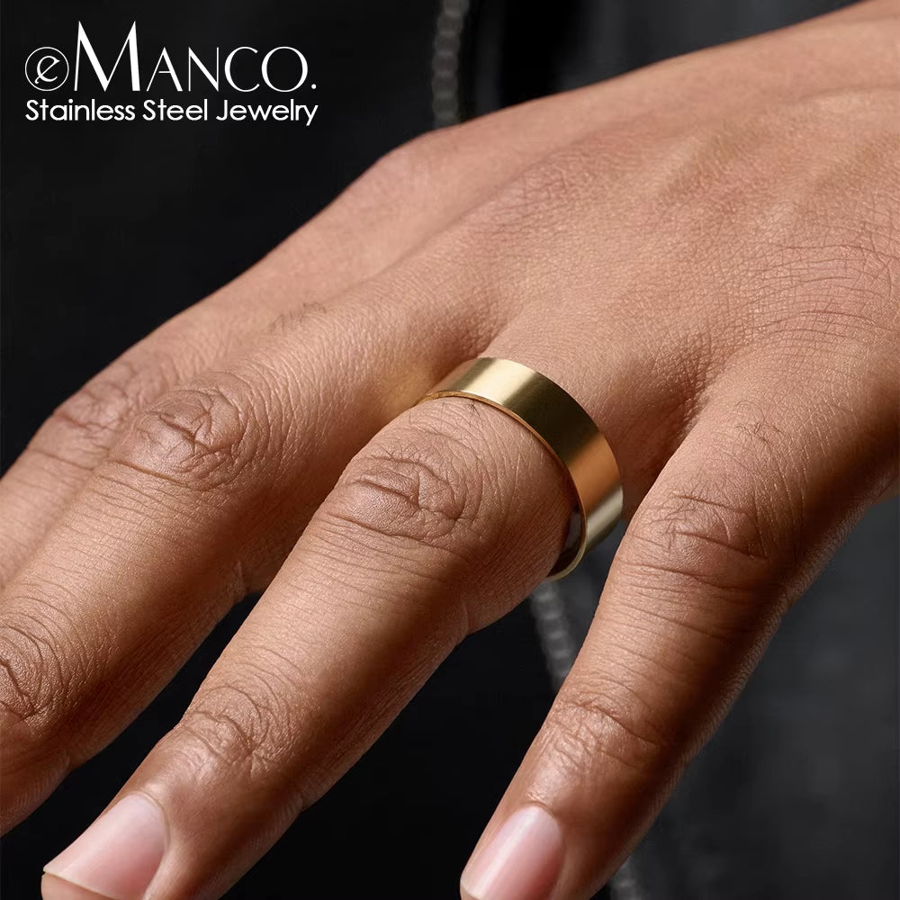 Emanco European Vintage Minimalist Open Ring for Men - 18K Gold Plated Stainless Steel
