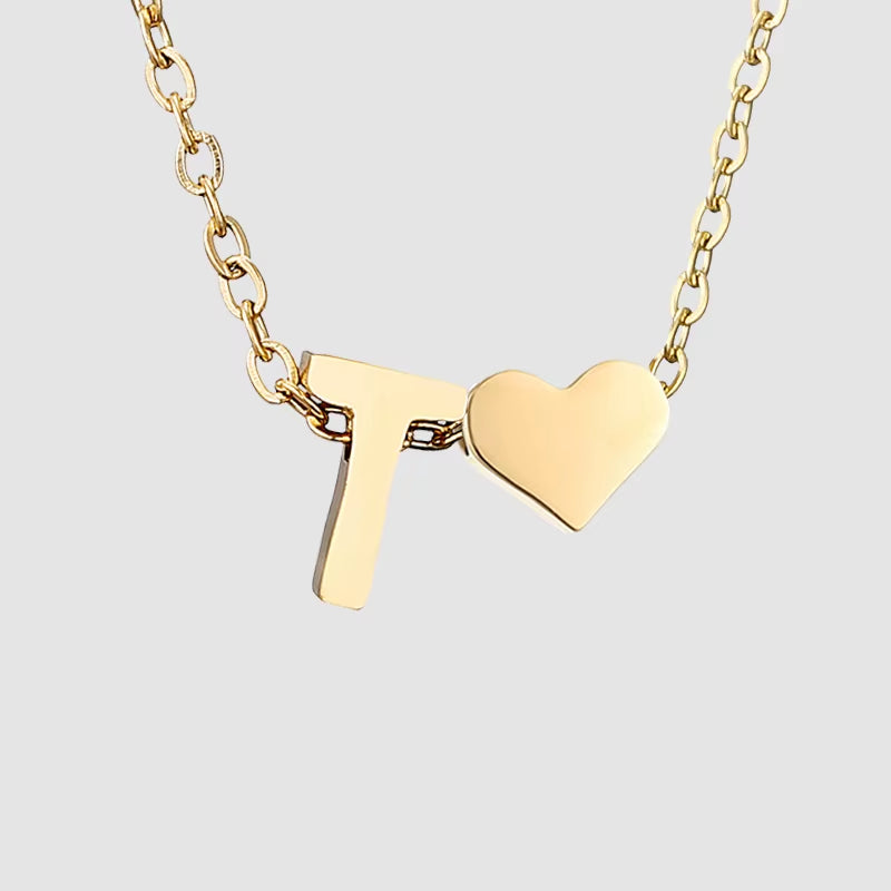 Emanco Personalized Initial Heart Necklace for Women - Gold Stainless Steel A-Z Letter Design