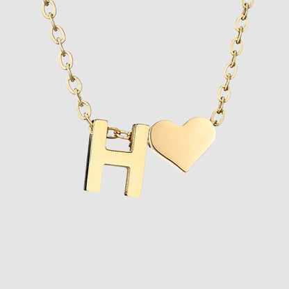 Emanco Personalized Initial Heart Necklace for Women - Gold Stainless Steel A-Z Letter Design