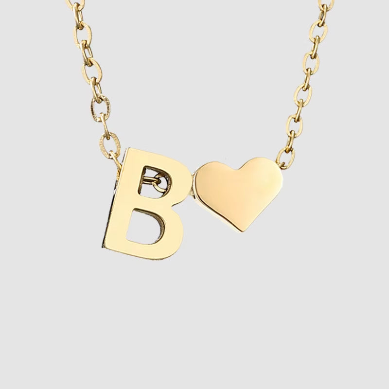 Emanco Personalized Initial Heart Necklace for Women - Gold Stainless Steel A-Z Letter Design