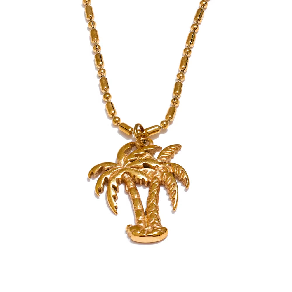 JINYOU 029 Summer Coconut Tree Necklace Pendant - 18K Gold Color PVD Plated Waterproof Fashion Jewelry for Beach Wear 2025