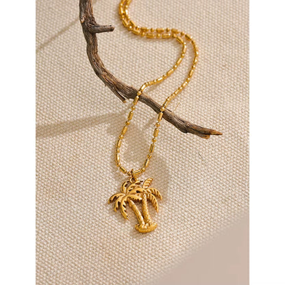 JINYOU 029 Summer Coconut Tree Necklace Pendant - 18K Gold Color PVD Plated Waterproof Fashion Jewelry for Beach Wear 2025