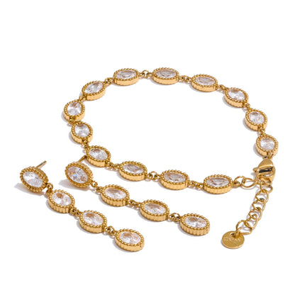 JINYOU 4935 Women's Stainless Steel Zircon Jewelry Set: Chain Bracelet and Drop Earrings Gift