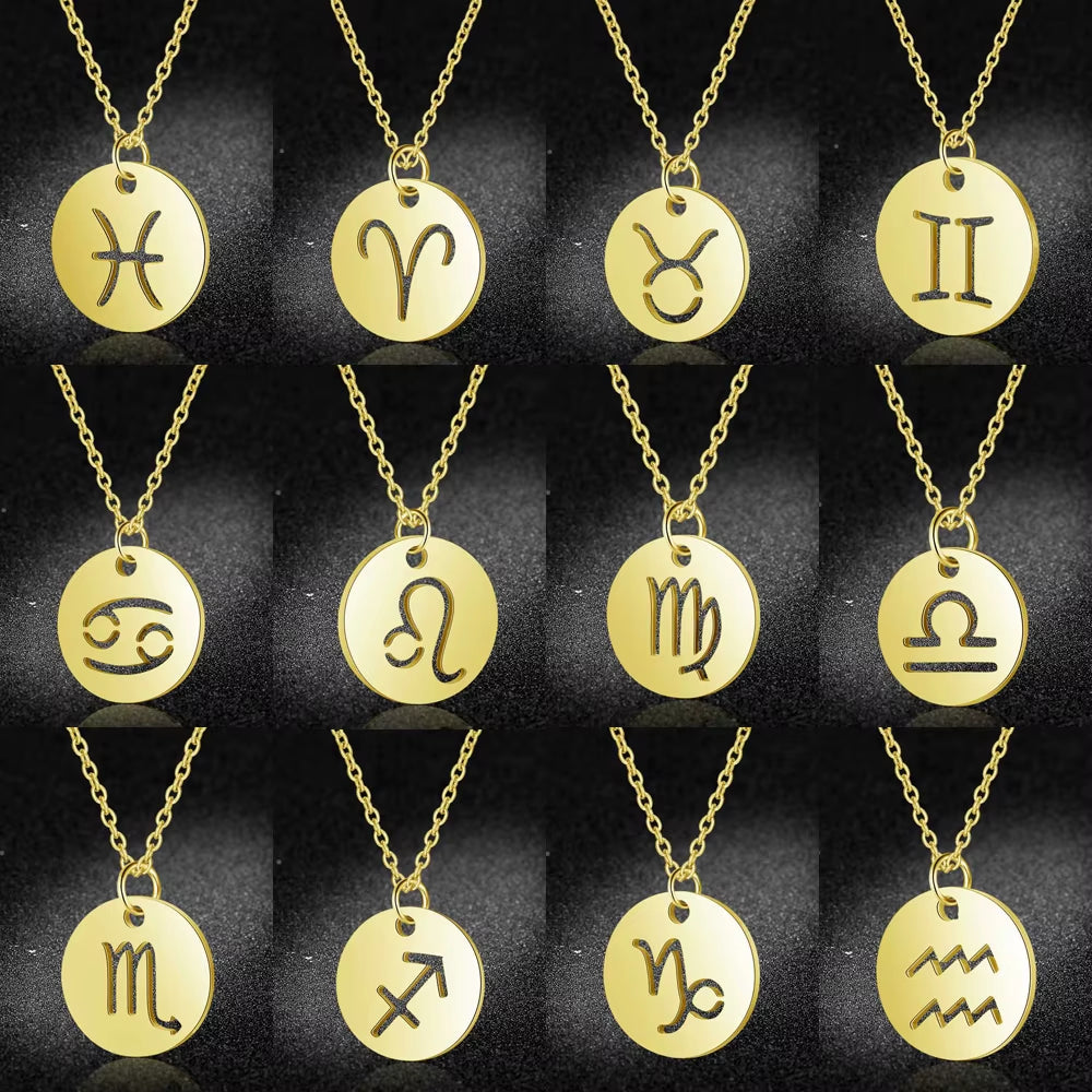 Women’s Stainless Steel Zodiac Sign Constellation Pendant Necklace - New Arrival Jewelry