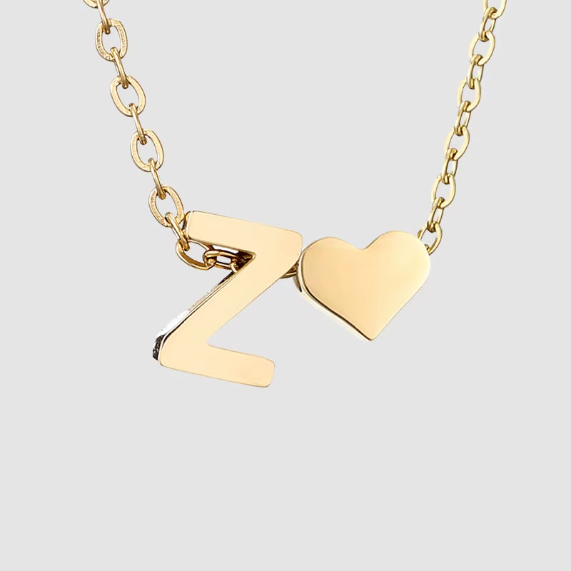 Emanco Personalized Initial Heart Necklace for Women - Gold Stainless Steel A-Z Letter Design