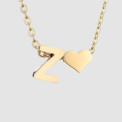 Emanco Personalized Initial Heart Necklace for Women - Gold Stainless Steel A-Z Letter Design