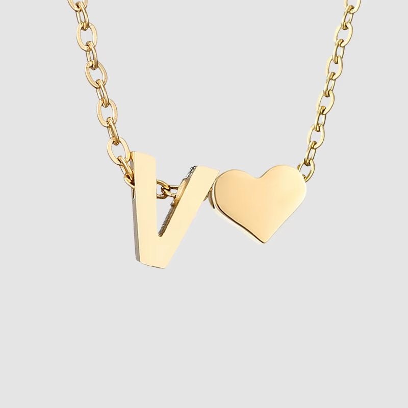 Emanco Personalized Initial Heart Necklace for Women - Gold Stainless Steel A-Z Letter Design