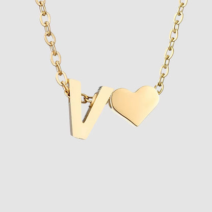 Emanco Personalized Initial Heart Necklace for Women - Gold Stainless Steel A-Z Letter Design