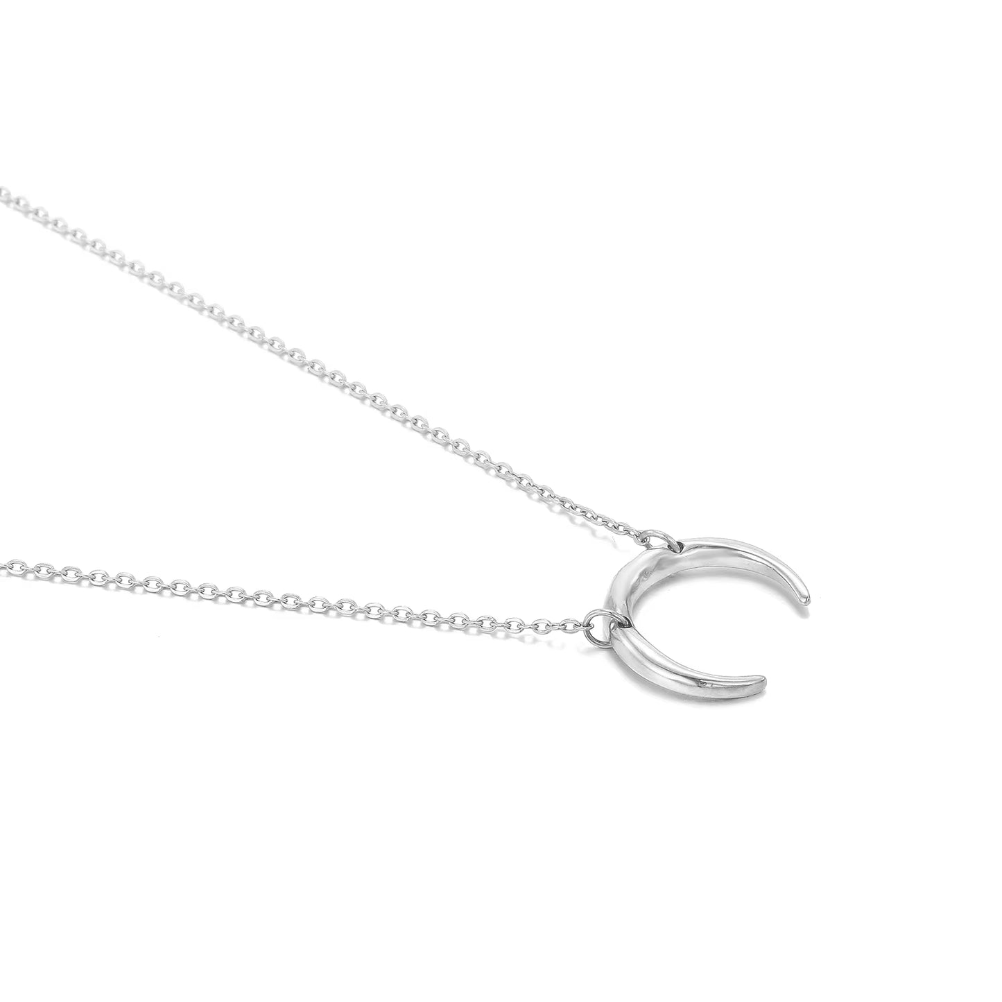 Emanco Contemporary Minimalist 316L Stainless Steel Crescent Half Moon Pendant Necklace for Women