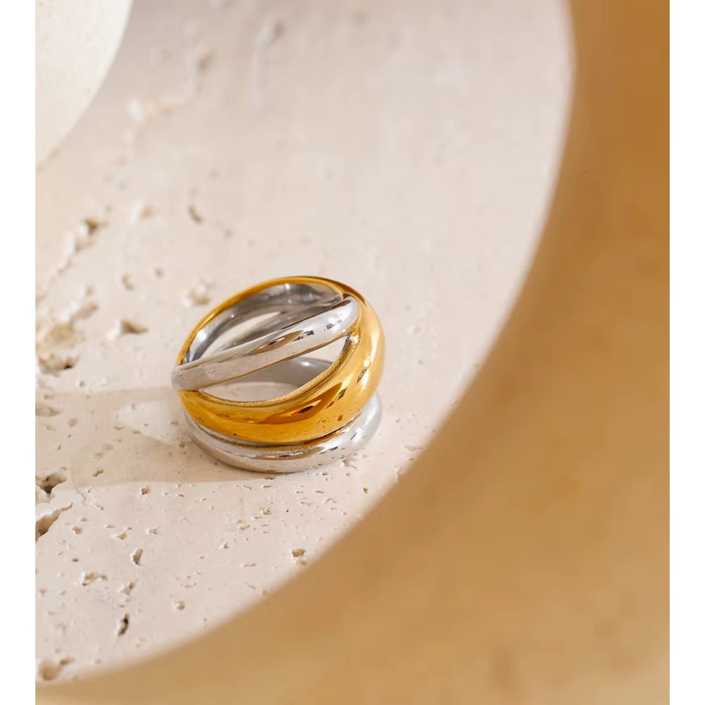 JINYOU 308 Size 678 Wholesale Minimalist Hollow Spiral Ring - Gold Plated Stainless Steel Two-Tone Design for Everyday Wear