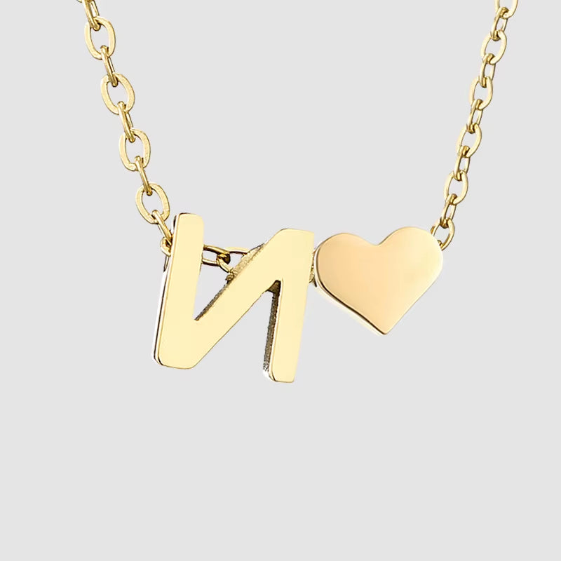 Emanco Personalized Initial Heart Necklace for Women - Gold Stainless Steel A-Z Letter Design