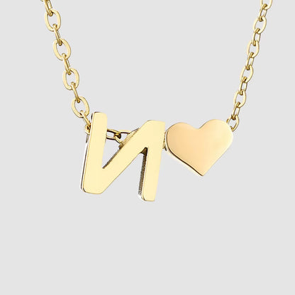 Emanco Personalized Initial Heart Necklace for Women - Gold Stainless Steel A-Z Letter Design