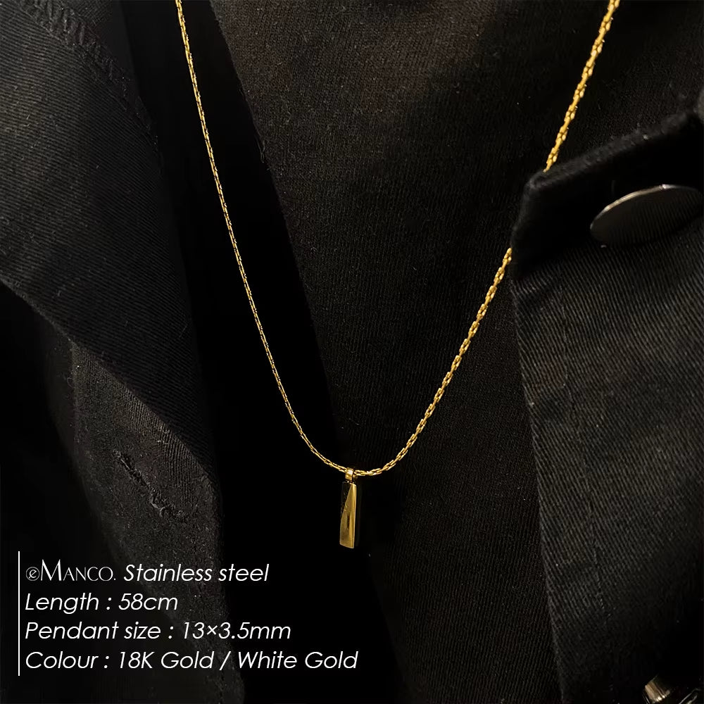 Emanco Men's Waterproof 18K Gold Plated Minimalist Pendant Necklace with Stainless Steel Wire Chain Link