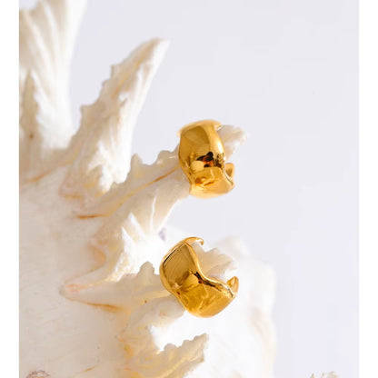 JINYOU 1060 Waterproof Stainless Steel Minimalist 18K Gold Plated Smooth Hoop Earrings for Everyday Wear