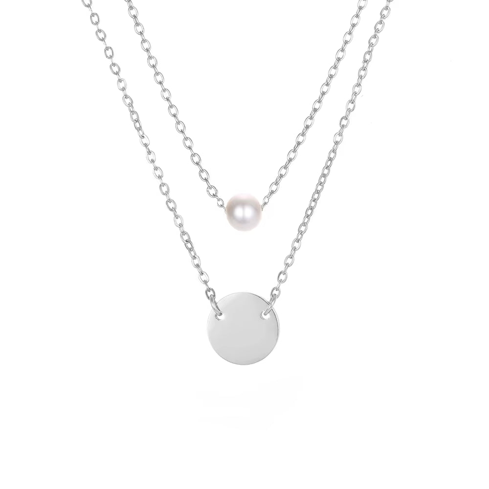 Japan and South Korea Stainless Steel Layered Pendant Necklace with Pearl for Women