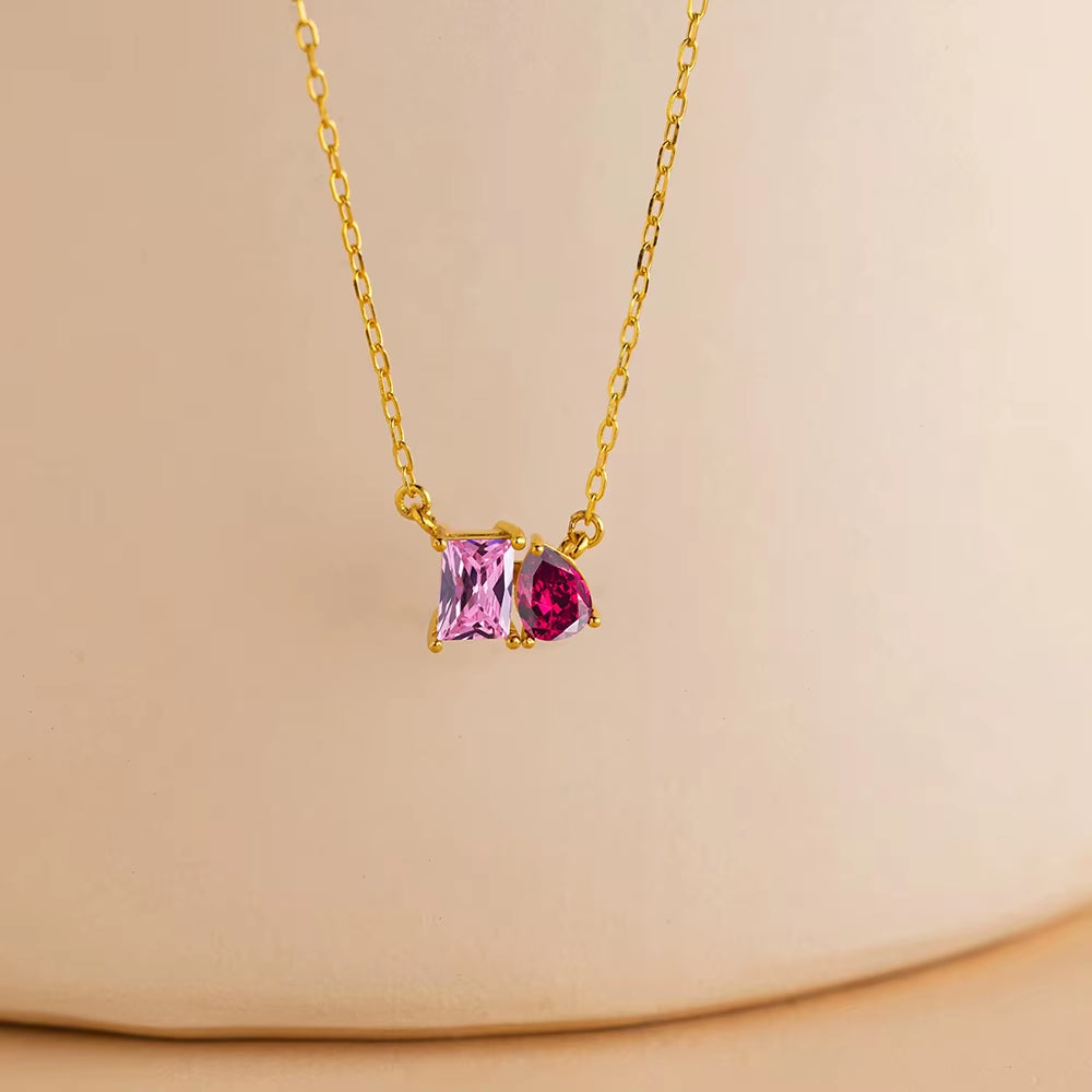 Emanco Elegant Non-Allergenic Korean Stainless Steel Birthstone Pendant Necklace with Zircon Water Drop Design, Gold Plated