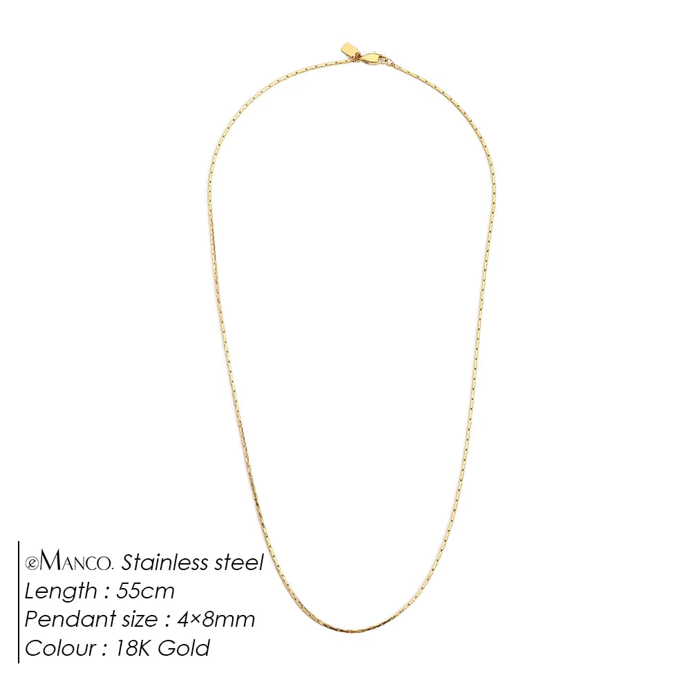 Emanco Men's Waterproof 18K Gold Plated Minimalist Pendant Necklace with Stainless Steel Wire Chain Link