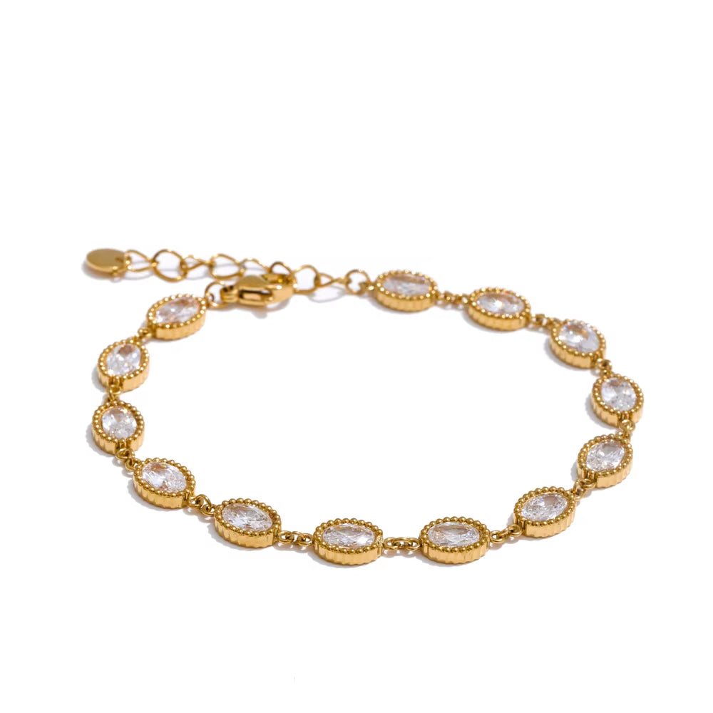 JINYOU 4935 Women's Stainless Steel Zircon Jewelry Set: Chain Bracelet and Drop Earrings Gift