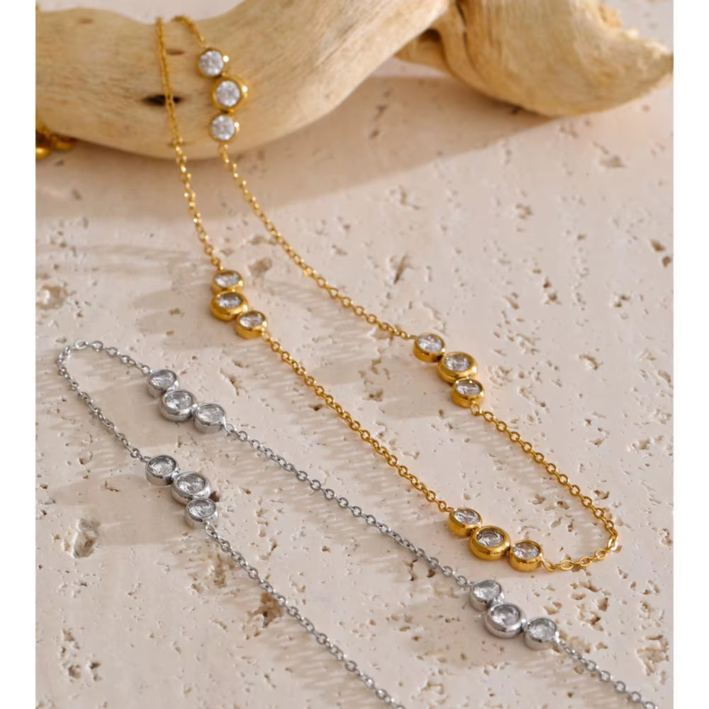 JINYOU 2932 Minimalist Zirconium Chain Necklace - Water-Resistant Stainless Steel Gold-Plated Accessory for Women's Everyday Wear