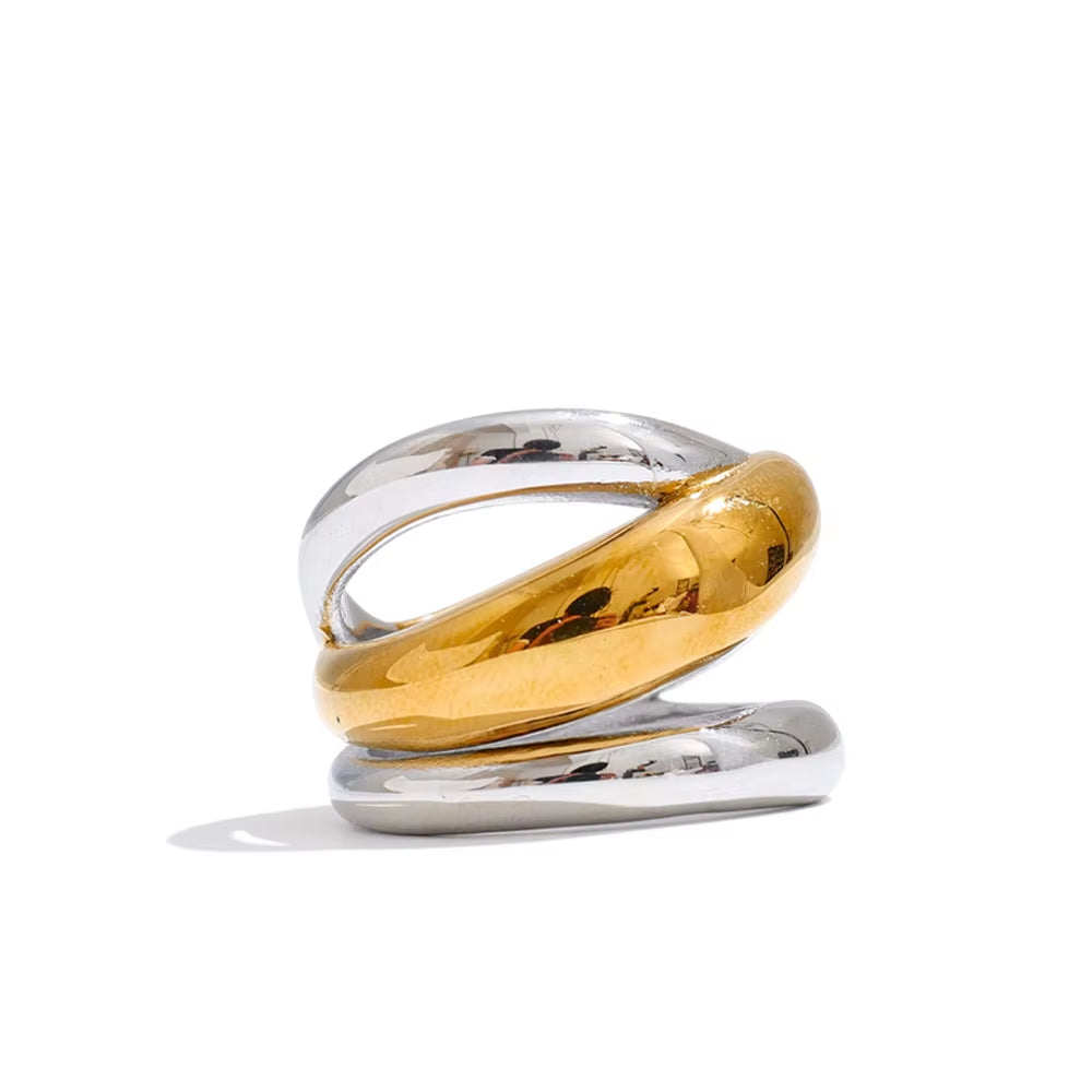JINYOU 308 Size 678 Wholesale Minimalist Hollow Spiral Ring - Gold Plated Stainless Steel Two-Tone Design for Everyday Wear